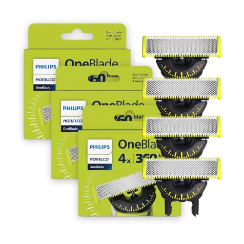 Philips Norelco OneBlade 360 Blades,Genuine Replacement Blades for OneBlade Electric Shaver and Trimmer,QP440/80,4 Count (Pack of 3)