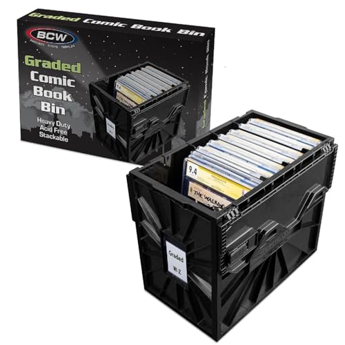 BCW Graded Comic Book Bin with Partition Black (1 Pack) | Holds Up To 30 Graded Comics | Stackable Comic Book Box Storage for CGC CBCS & Slabs