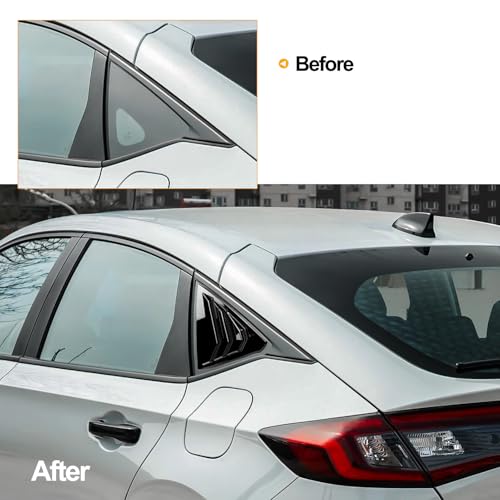 Image of Thenice for 11th Gen Civic Racing Style Rear Side Window Louvers Air Vent Scoop Shades Cover Blinds Compatible with Honda Civic Hatchabck Type R 2022 2023 2024 2025 2026 -Glossy Black