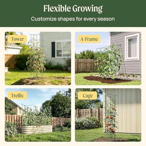 Image of Vego Garden 3 Pack Tomato Cage 14.5 inchx 58 inch Square for Garden & Pots, Rust-Resistant Tomato Stackable Heavy Gauge Plant Cage Trellis Support for Climbing Vegetables Plants