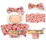 17cm Doll Clothes,Outfit Accessories Kimono Set for 6.7inch Dolls Girls, Kawaii Chic Designer Style Strawberry Butterfly Knot Hairbow+Pink Clothing Pajamas(NO Doll)