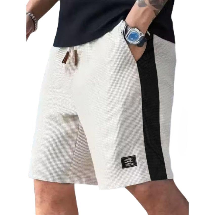 Men's Solid & Striped Barfi Textured Casual Shorts-image-24