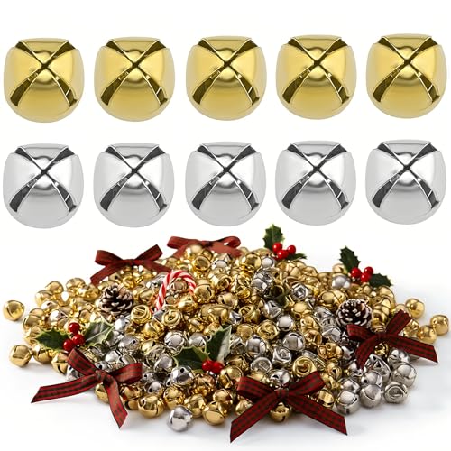 100 PCS Jingle Bells, Christmas Jingle Bells for Crafts, Small Metal Jingle Bell for Festival Home Party Christmas Tree Decoration for DIY Christmas Decoration (50PCS Silver and 50PCS Gold)