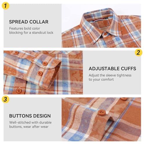 Image of WARHORSEE Flannel Shirt for Men Long Sleeve Button Down Plaid Shirts | Soft Cotton Blend for Multi-season Wear, Lightweight yet Warm, Dual buttoned storage pockets, Machine Washable Easy Care