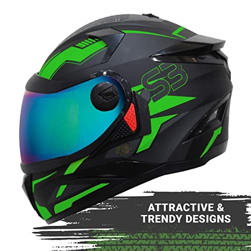 Image of Steelbird SBH-17 Terminator ISI Certified Full Face Graphic Helmet in Matt Finish with Chrome Visor