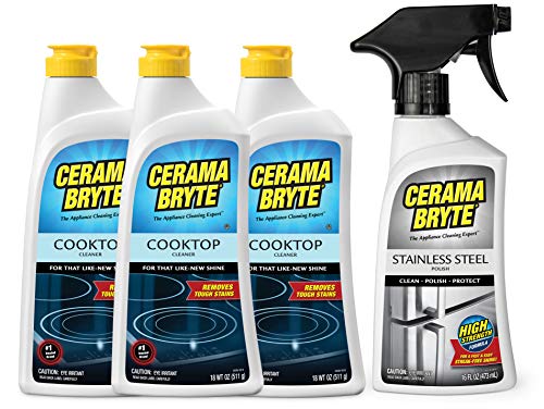 Comparison: Best Cleaner For Stainless Steel Cooktop 9 Cerama Bryte Stainless Steel Appliance Cleaner & Removes Tough Stains Cooktop and Stove Top Cleaner for Glass - Ceramic Surfaces, 16 & 18 Ounces, 3-18 Ounces + 1-16 Ounce