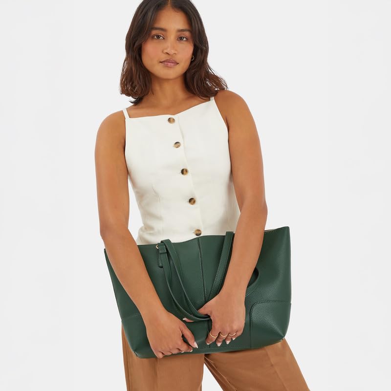Image of Accessorize London Women's Green Plain Tote Bag Green| Hand bags for women stylish | Shoulder bag for woman latest | Purse for women handbag