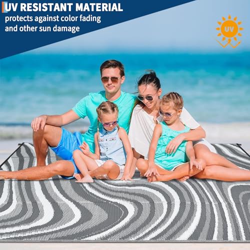Image of Garvee Waterproof Outdoor Rug 10x14 Abstract Outdoor Camping Rug, Grey