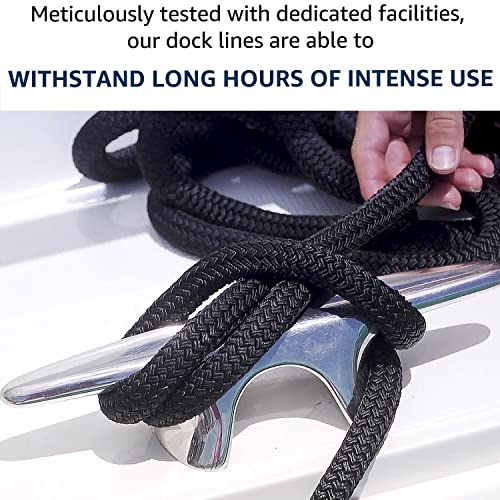 J-Fm Twnthsd Dock Lines: 3/4" X 20' Double Braided Nylon Boat Dock Lines - Premium Boat Ropes For Docking With 15" Loop - Marine Grade Boat Rope/Dock Line, Sturdy Mooring Marine Rope - 2 Pack (Black) #TOP5