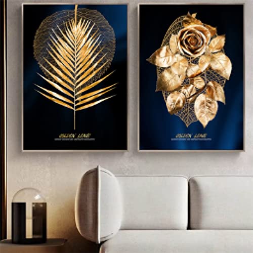 Impression sur toile feuilles dorées affiche murale moderne abstrait peinture salon 30x40cm