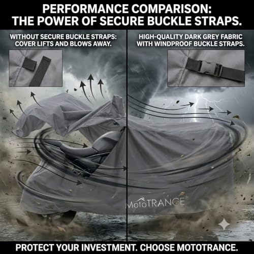 Image of Mototrance Waterproof Two Wheeler Cover for All Activa,Scooter, Scooty & Bikes Upto 150CC | Anti Dust, 100% Waterproof, Heat Resistant, UV Proof |Mirror Pocket Bike Body Cover |Aero Grey