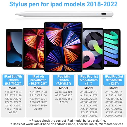 Image of Stylus Pen for ipad, Active Pencil with 10 Mins Charge, Palm Rejection Tilt Sensor, Magnetic-Pen Compatible with 2018-2025 iPad-Pro 11 inch /12.9 inch,iPad-10 /9 /8 /7 /6,iPad mini 5 /6,iPad-Air3 /4 /5