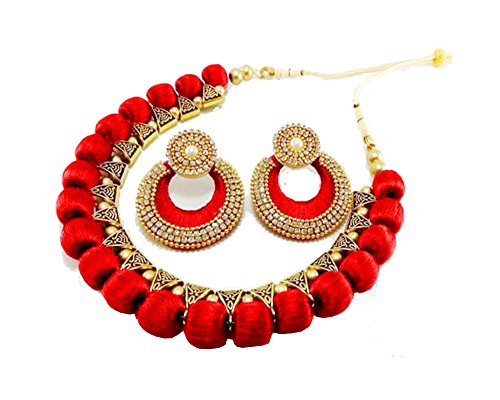 Red Silk Thread Bails Wooden Necklace 