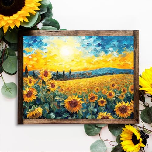 Dazzlewall Sonnenblumen Wandbilder Moderne Sonnenaufgang Blumen Ölgemälde Leinwand Bilder für Schlafzimmer Wohnzimmer Deko 30x40 cm Ohne Rahmen