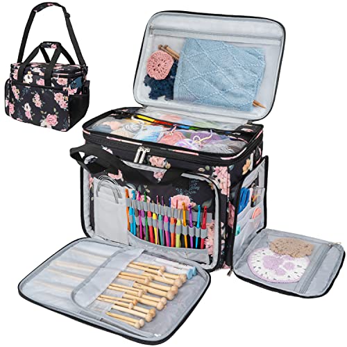 PAVILIA Knitting Bag Yarn Storage Tote, Large Crochet Organizer Bag,...