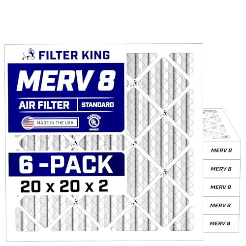 Filter King 20x20x2 Air Filter (MERV 8) (6-Pack) Dust & Allergy Control AC Furnace Filters MADE IN USA HVAC Pleated Electrostatic (Actual Size: 19.5 x 19.5 x 1.75)