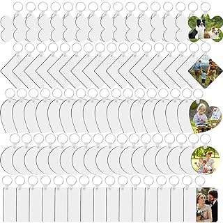 135Pcs Sublimation Keychain Blanks Bulk,MDF Keychain Double Sided Heat Transfer Keychain Board with Film,Key Rings, Plastic Retaining Clips for DIY and Craft(Round, Rectangle, Bone, Square, Heart)