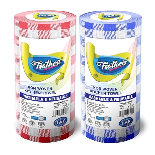 Image of Feather's Smartchoice Reusable Kitchen Towel Roll | 80 sheets per roll | Washable Non Woven Tissue, Clean wet surface, dishes, appliance, etc | Wash, Re-use and Repeat (Pack of 2)