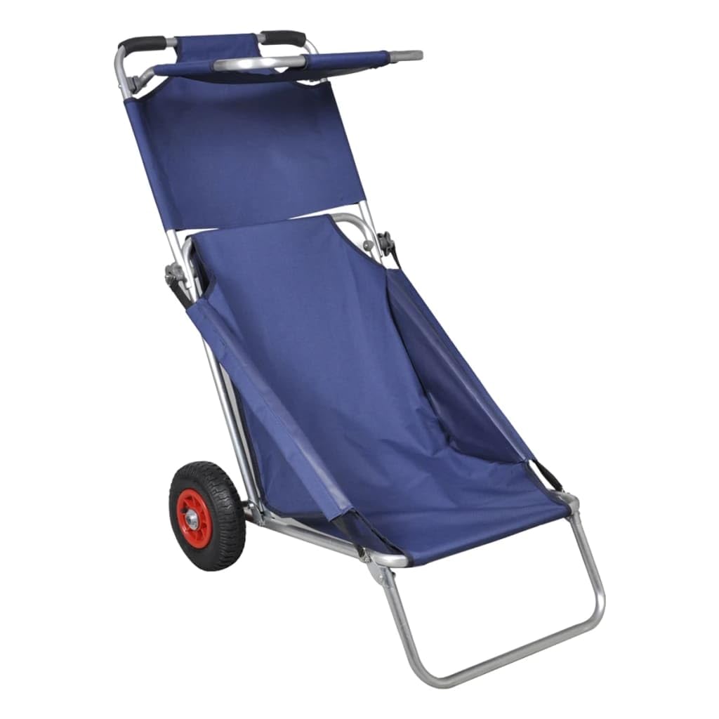 vidaXL Carrello da Spiaggia con Ruote Portatile Pieghevole Blu Trolley Sdraio