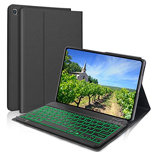 DINGRICH Funda Teclado para Samsung Galaxy Tab S6 Lite 10.4�, Espa�ol � Teclado 7 Color Retroiluminaci�n Bluetooth Inal�mbrico Extra�ble para Samsung Galaxy S6 Lite SM-P610/P615 2020 Tablet Negro