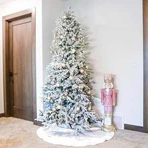 Sunnydazestatelyandslimartificialchristmastreeunlitindooruseonlyincludesstandflockeddesign7ft Urban Country Home Decor Sunnydaze stately and slim artificial christmas tree unlit indoor use only includes stand flocked design 7 ft urban country home decor