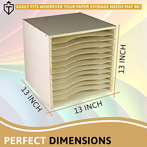 Tavenly Natural Wood Finish Paper Storage Organizer Cube - Improved Perfect For Sizes 12 X 12 - 12 Tray File Box Organizer - Classroom & Office Desk Accessories - 12 Slot Paper Organizer For Desk #TOP3