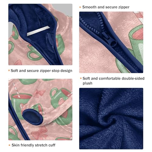 Cute Green Cups with Hearts Toddler Fleece Jacket Girl Boys Hooded Fleece Jacket Coat Warm Outwear Zip-up 3-10T3