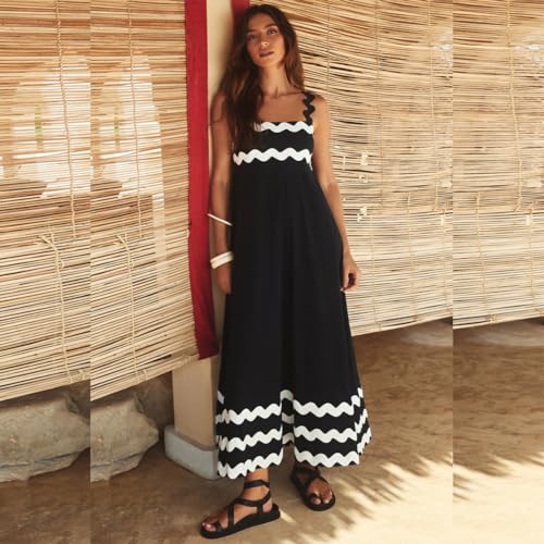 Image of IDOPIP Womens Summer Casual Dress Beach Floral Maxi Dress Elegant Spaghetti Sleeveless Smocked Sundress Weeding Guest Dress