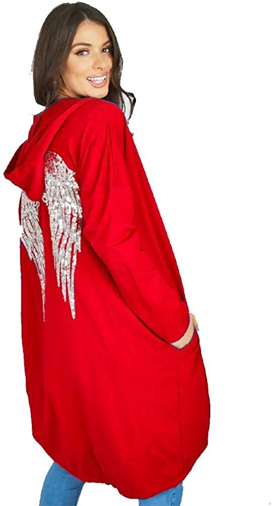 GenericShaposh Fashion® Women's Sequin Angel Wings Cardigan Oversized  Hoodie Ladies Baggy Jacket Hoody Front Open Sweatshirt Coat Top Plus Size  S-XL