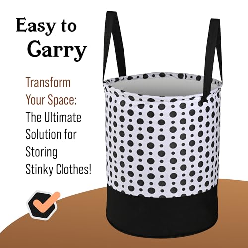 Image of Urbane Home Pack of 3 Foldable Dirty Clothes 45L Laundry Basket With Handles | Baby Unwashed Dress Bin /Storage Box | Polka Dots -Black & White