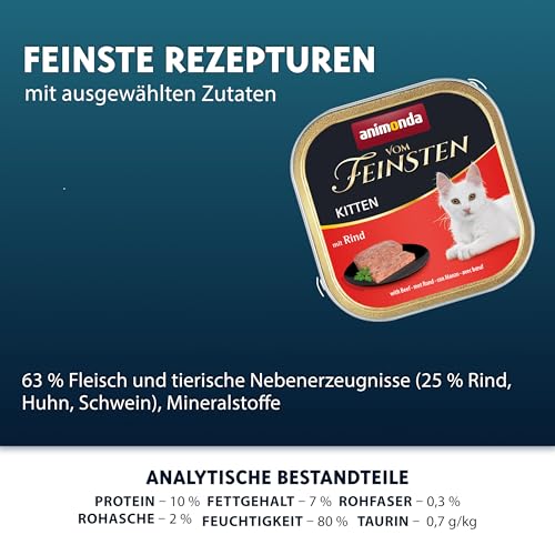 animonda Vom Feinsten Kitten mit Rind (32 x 100 g), Kitten Nassfutter für junge Katzen, Katzenfutter ohne Getreide und Zucker, mit 100 % frischen, fleischlichen Zutaten