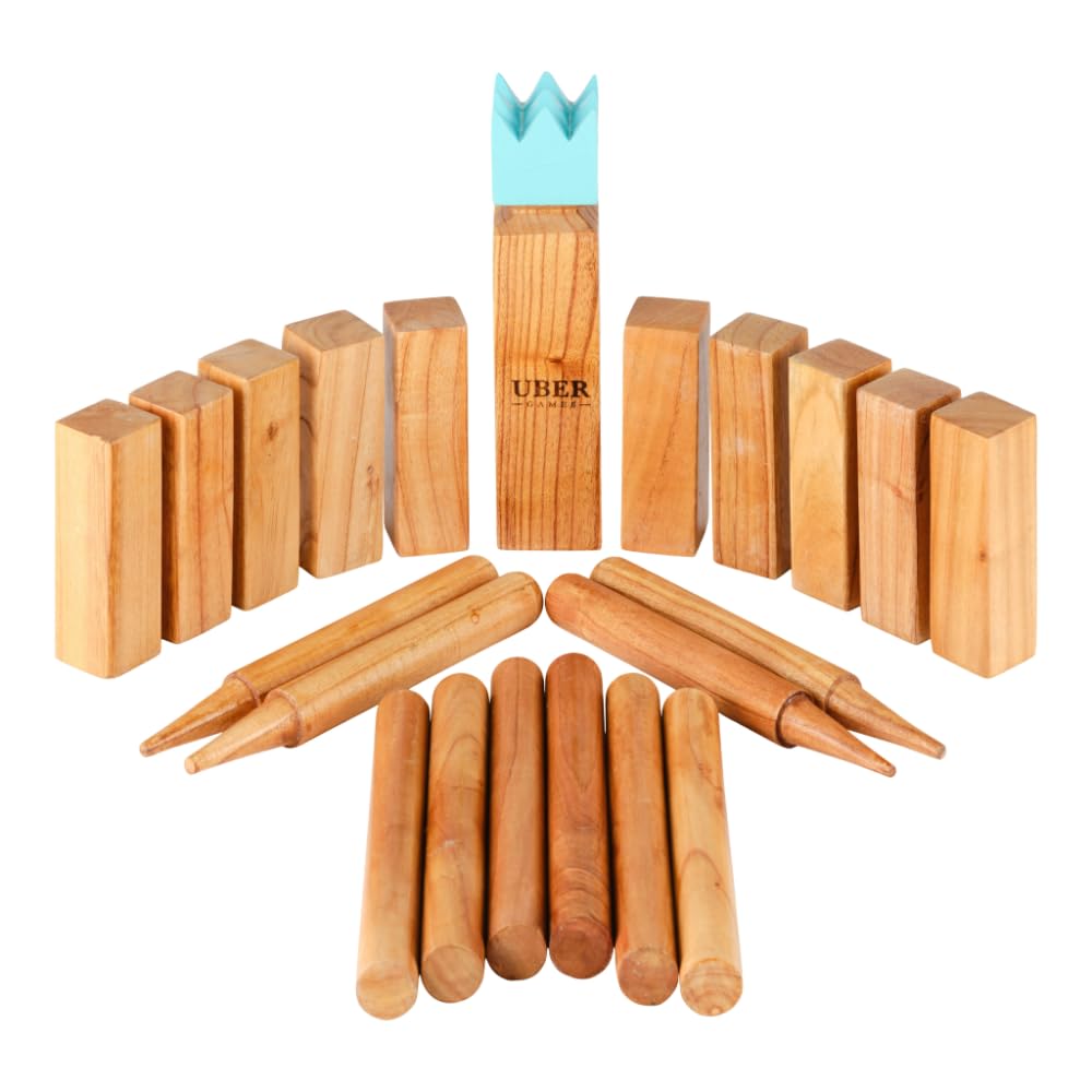 2024 Kubb Original Outdoorspiele - Top Qualität Schweres ECO Hartholz - Wurfspiel für draußen (24cm)
