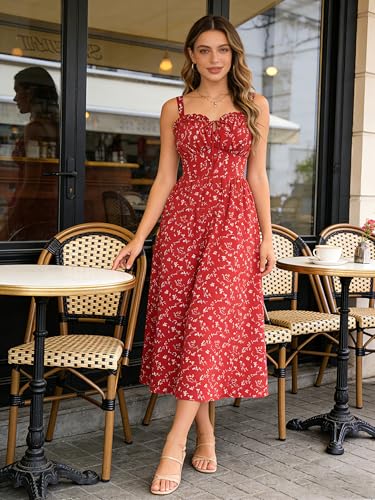 Image of Scarlet Darkness Summer Dresses for Women 2026 Floral Corset Dress Long Milkmaid Dress with Pocket