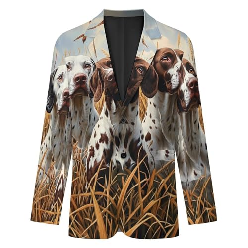 German Shorthaired Pointer Dogs Hunting Mens Suit Jacket Lapel Blazers V Neck Button Business Coat Tuxedo for Wedding Party4