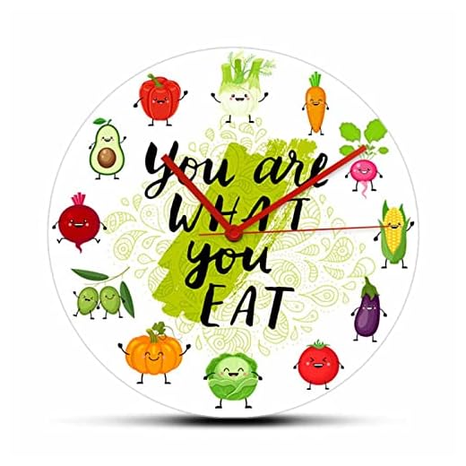 OTKU Reloj Pared Silencioso 30m Usted es lo Que Come Vegetariano Cita Reloj de Pared Fruta Vegetariana Cartel de Cocina Cartoon Reloj de Pared Comida Saludable Comer Obras de Arte