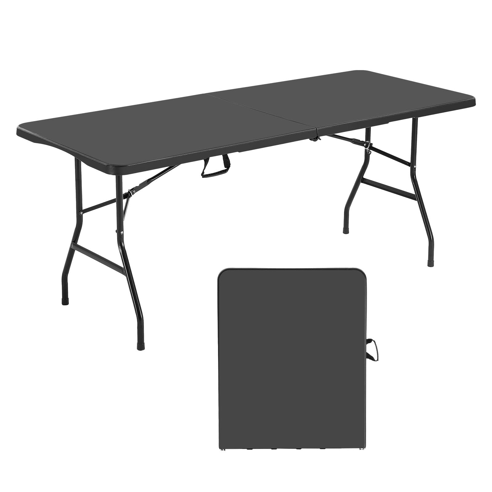 VEVOR Folding Table, 6 Ft Heavy Duty Portable Fold-in-Half Utility Table, Indoor Outdoor Plastic Rectangle Table with Built in Handle, for Party, Dining, Wedding, Events, Picnic, Camping, Black