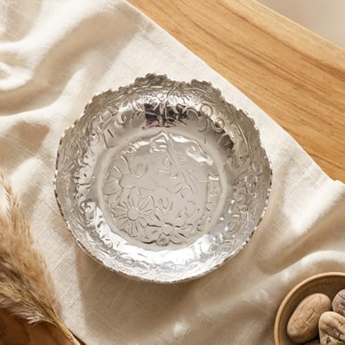 Image of Handcrafted German Silver Urli Bowl | 5.5 Inch Decorative Floating Flower Bowl | Embossed Floral & Grape Vine Design | Home Decor, Pooja, Serving
