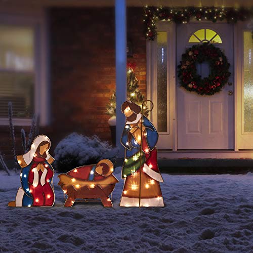 Christmas Nativity Set, 34.3" Christmas Holy Family Nativity Scene with Plug, Lighted Nativity Scene with Clear Mini Lights, Christmas Indoor/Outdoor Nativity Set (Baby Jesus, Mary and Joseph) - Thumbnail 4