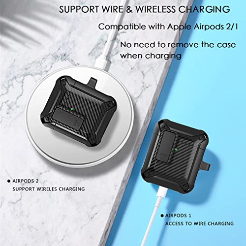 Image of Olytop for Airpods 2nd 1st Generation Case Men Lock with Cleaner Kit, Rugged AirPod 2 /1 Gen Protective Hard Cover Shockproof Skin Boys Women with Keychain for Apple iPods 2nd /1st Cases, Black