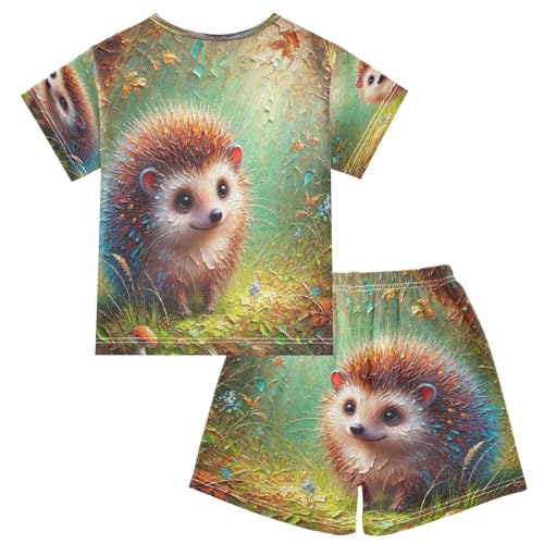 Hedgehog Teal Pajama Set Short Sleeve Sleepwear Soft Pajamas Shorts Sets Cotton PJS 5Y2