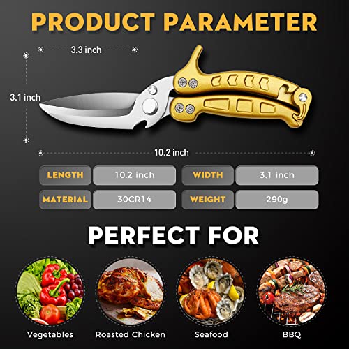 Image of DRAGON RIOT Heavy Duty Poultry Shears - A Must Have Kitchen Shears for Chicken and Meat Cutting - Dishwasher Safe and Stainless Food Kitchen Scissors for Thanksgiving(Golden)