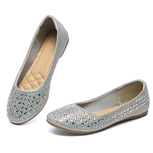 Women's Rhinestone Round Toe Ballet Flats Dress Ballerina Loafer Shoes In Formal Wedding #TOP3