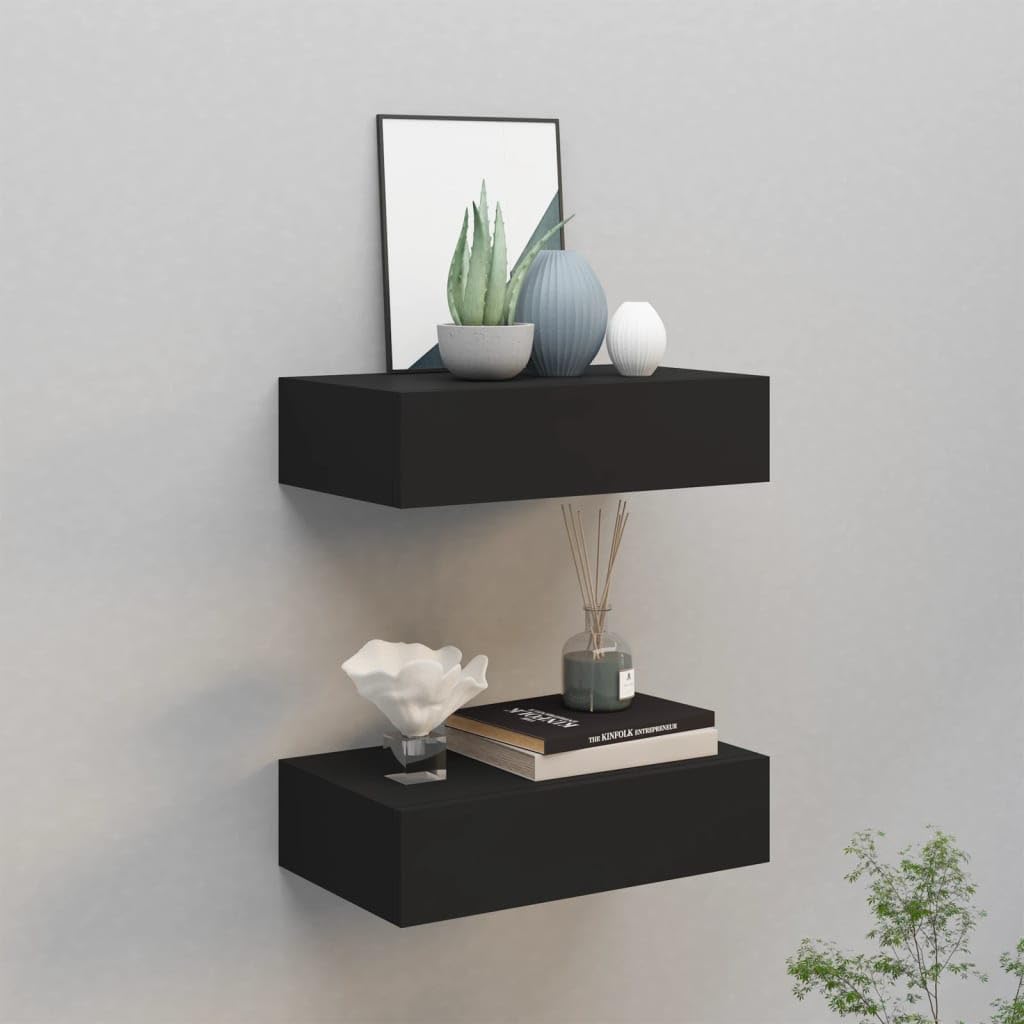 Scaffalatura da parete, colore nero, per cassetti, soggiorno, da parete, galleggiante, 40 x 23,5 x 10 cm, 2 pezzi