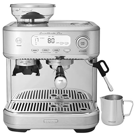 Macchina per caffè Espresso Sencor, schiumatore latte, macinacaffè a grani, display LCD, Caffettiera Espresso, Cappuccino, Barista Express, Excellence plus, serbatoio acqua e caffè di grande capacità.