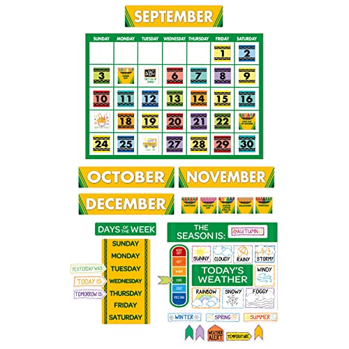 Eureka Crayola Colors and Shapes Classroom Calendar Bulletin Board Set for Teachers, 28 Pieces