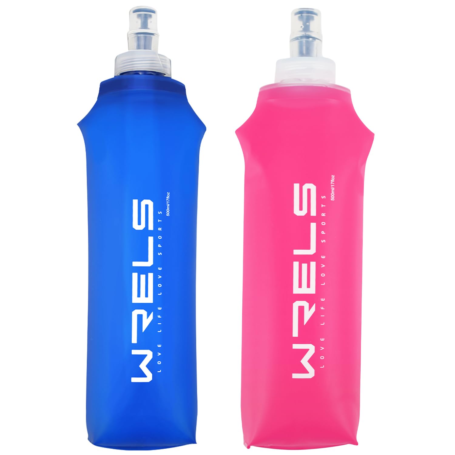 WRELS TPU Soft Flask 150ml/250ml/500ml Water Bottle,BPA Free Collapsible Hydration Flask for Running Hiking Cycling Climbing and Marathon (Dark Blue 500ml+Pink 500ml) โ image 1