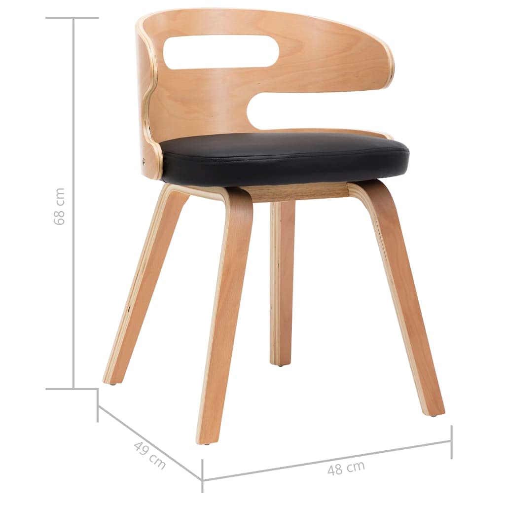 Krzesła do jadalni, 6 szt., czarne drewno łukowe i sztuczna skóra z ergonomicznym oparciem, łatwa w pielęgnacji tapicerka, 48 x 49 x 68 cm, można układać w stos, nowoczesne do kuchni i salonu