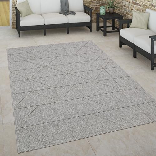 Paco Home Outdoor Teppich wetterfest Skandinavisch für Terrasse, Balkon & Garten pflegeleicht & robust Modernes Design Indoor & Outdoor geeignet, Grösse:160x230 cm, Farbe:Grau 3