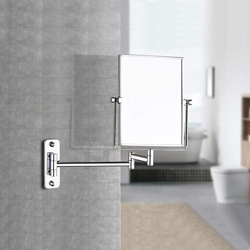 Miniatura 7 de QiMH Espejo de maquillaje de pared con aumento 3X | Rectangular 8 x 6 pulgadas con brazo extensible | Espejo giratorio de doble cara con acabado