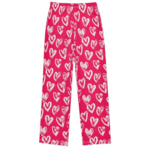 Boy's Lounge Pants Valentines Day White Heart Red Kids Jogger Pants Elastic Waist Long Bottoms with Pockets 6-14 Y